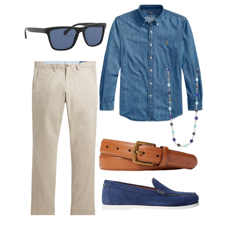 Outfit uomo - Gli occhiali per il festival. Stile Casual per Tutti i giorni. Abbinamento con collane, pantaloni, cinture, scarpe stringate, occhiali da sole, camicie.