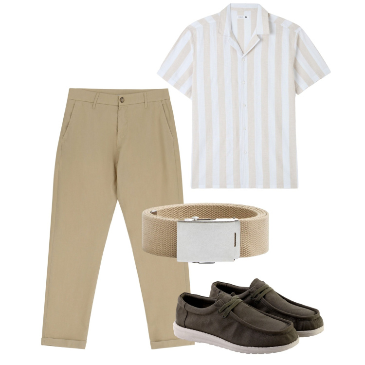 Outfit uomo - Estate casual. Stile Casual per Tutti i giorni. Abbinamento con camicie a manica corta, cinture, pantaloni, scarpe stringate.