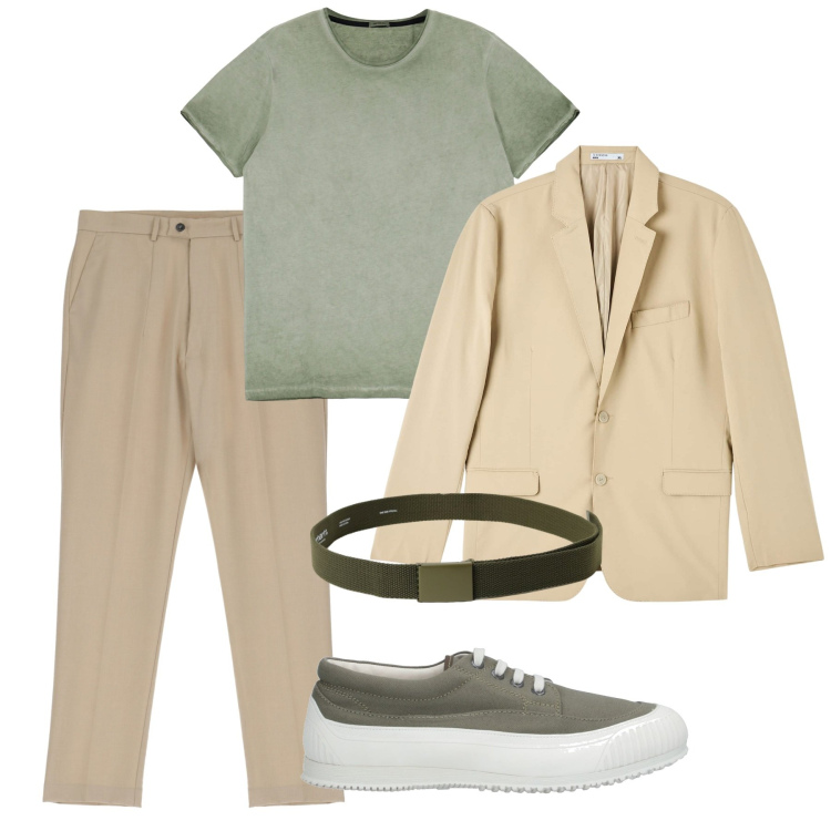 Outfit uomo - Salvia e sabbia. Stile Trendy per Serata speciale. Abbinamento con sneakers, giacche, t-shirt, pantaloni, cinture.