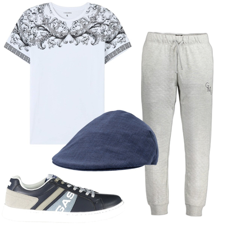 Outfit uomo - Total look #1936385. Stile Trendy per Tutti i giorni. Abbinamento con t-shirt, sneakers, cappelli, pantaloni.
