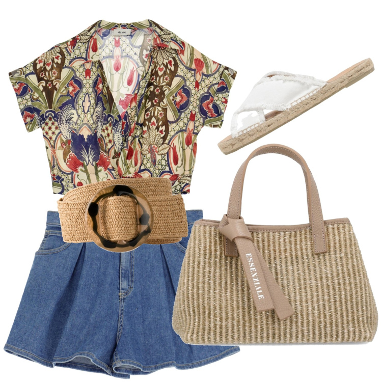 Outfit donna - Il bello dell\' estate. Stile Casual chic per Mare. Abbinamento con cinture, shorts, canottiere, borse a mano, sandali.