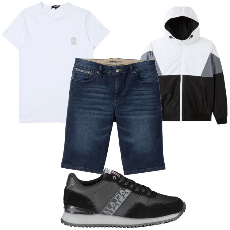 Outfit uomo - Total look #1936439. Stile Trendy per Tutti i giorni. Abbinamento con bermuda, giacche, scarpe sportive, t-shirt.
