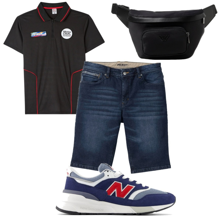 Outfit uomo - Total look #1936446. Stile Trendy per Tutti i giorni. Abbinamento con bermuda, polo, scarpe sportive, borse sportive.