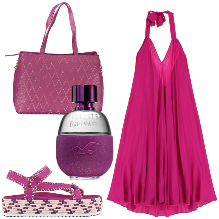 Outfit donna - Accesa. Stile Romantica per Tutti i giorni. Abbinamento con profumi, vestiti lunghi, sandali, borse a spalla.