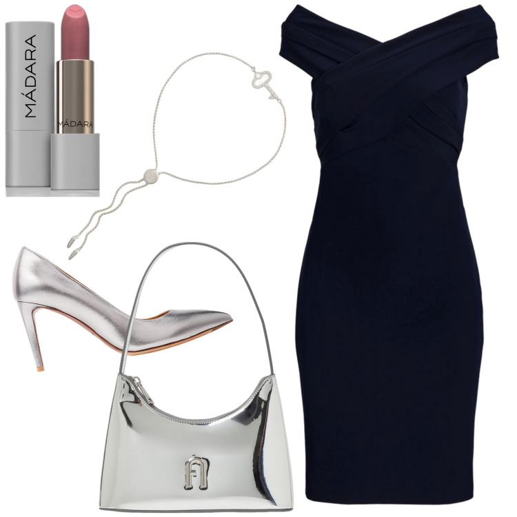 Outfit donna - Il tubino evergreen. Stile Bon Ton per Serata fuori. Abbinamento con rossetti, braccialetti, vestiti, décolleté, borse a spalla.