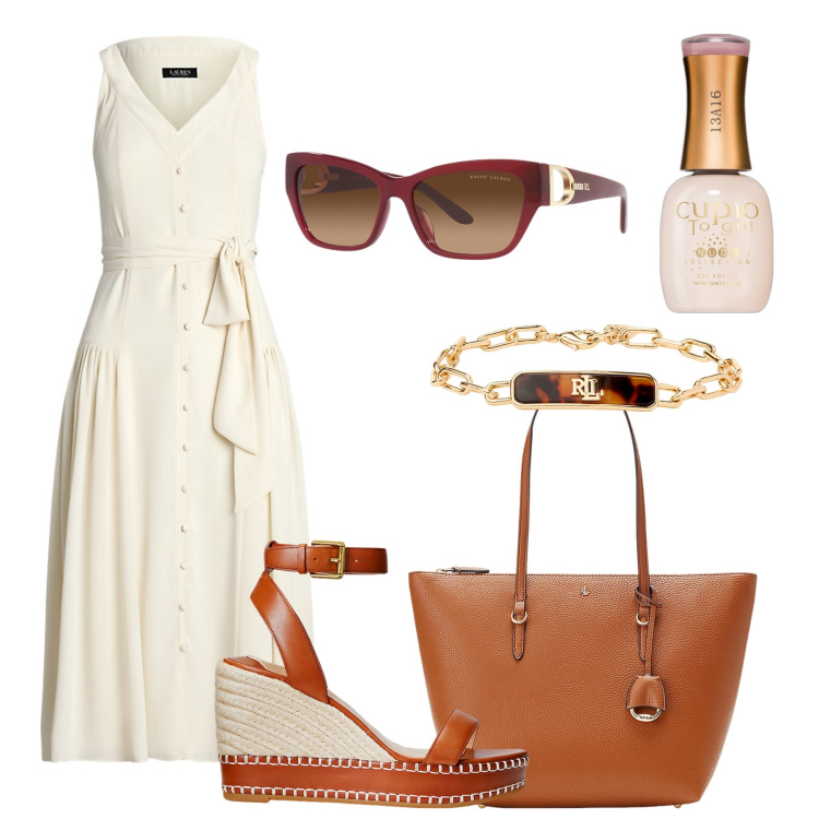 Outfit donna - L’abito in georgette. Stile Casual chic per Tutti i giorni. Abbinamento con smalti, borse tote, vestiti senza maniche, espadrillas, braccialetti, occhiali da sole.
