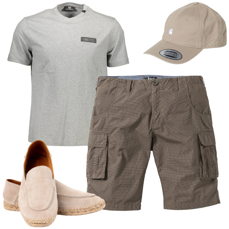 Outfit uomo - Agosto. Stile Urban per Tutti i giorni. Abbinamento con bermuda, espadrillas, t-shirt, cappelli.