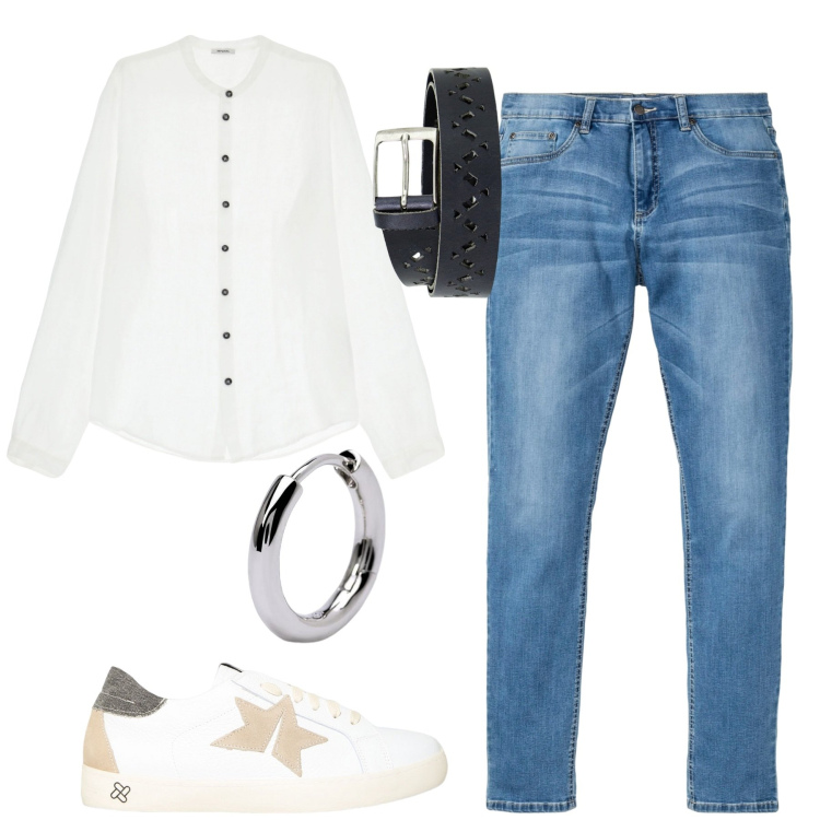 Outfit uomo - Serata. Stile Trendy per Serata speciale. Abbinamento con jeans, orecchini, sneakers, cinture, camicie.