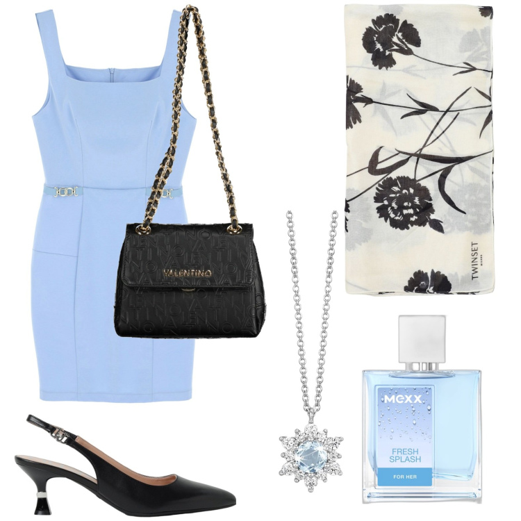 Outfit donna - Tubino senza tempo. Stile Basic per Mare. look ideale per Petite. Abbinamento con profumi, collane, vestiti corti, borse a spalla, sciarpe, scarpe col tacco.