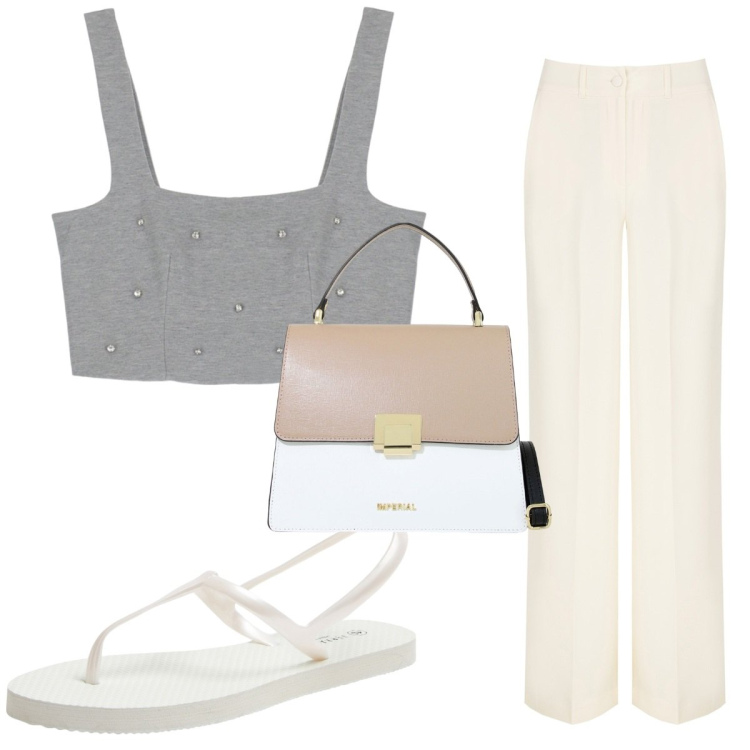 Outfit donna - Total look #1936688. Stile Minimal per Tutti i giorni. Abbinamento con sandali, pantaloni a palazzo, borse a spalla, top.