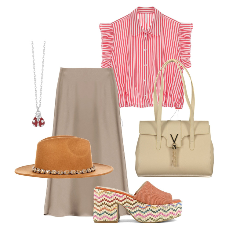 Outfit donna - Ghost outfitter - agosto. Stile Casual chic per Tutti i giorni. Abbinamento con cappelli, camicie a manica corta, gonne longuette, collane, sandali, borse a spalla.
