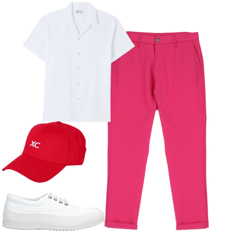 Outfit uomo - Agosto. Stile Trendy per Tutti i giorni. Abbinamento con sneakers, camicie a manica corta, pantaloni, cappelli.