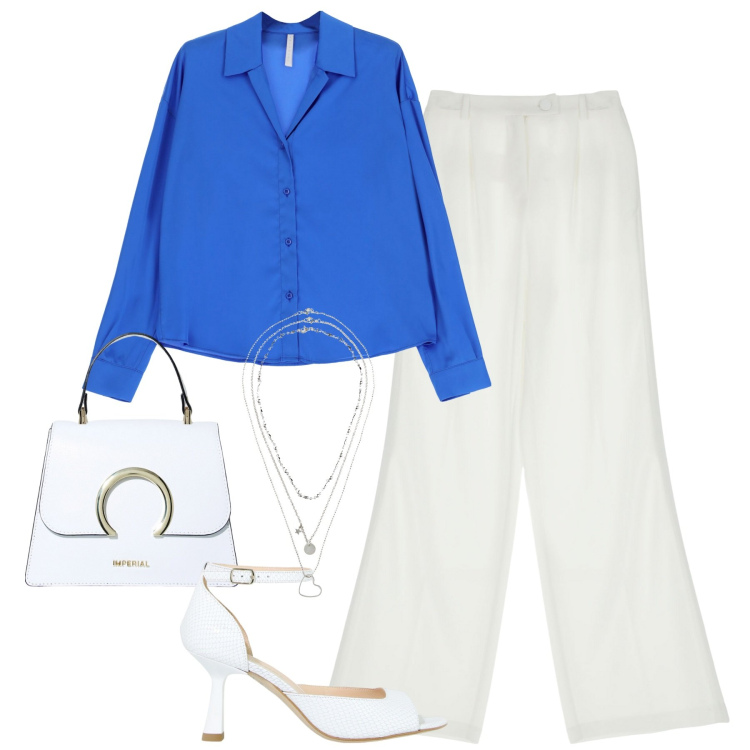 Outfit donna - Total look #1936839. Stile Chic per Serata fuori. Abbinamento con collane, décolleté, pantaloni, camicie, borse a spalla.
