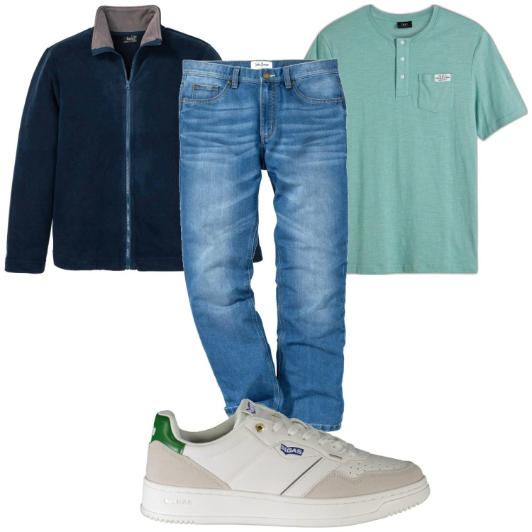 Outfit uomo - Total look #1936906. Stile Trendy per Tutti i giorni. Abbinamento con jeans dritti, giacche, maglieria, sneakers.