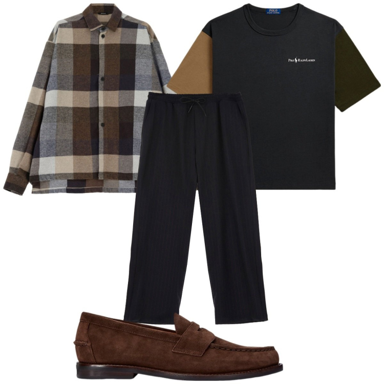 Outfit uomo - Total look #1936923. Stile Casual per Tutti i giorni. Abbinamento con camicie, pantaloni, scarpe stringate, t-shirt.