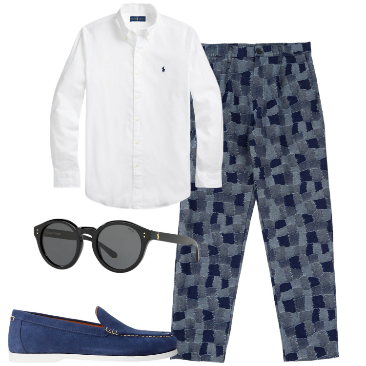 Outfit uomo - Elegante e trendy. Stile Trendy per Tutti i giorni. Abbinamento con pantaloni cargo, scarpe stringate, occhiali da sole, camicie.