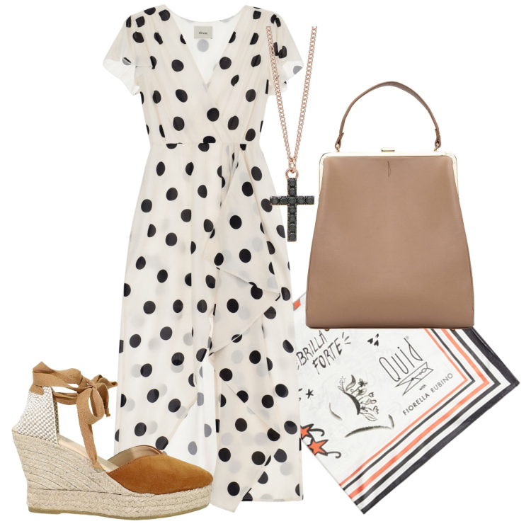 Outfit donna - Intramontabili pois. Stile Bon Ton per Tutti i giorni. Abbinamento con collane, vestiti lunghi, zeppe, borse a spalla, foulard.