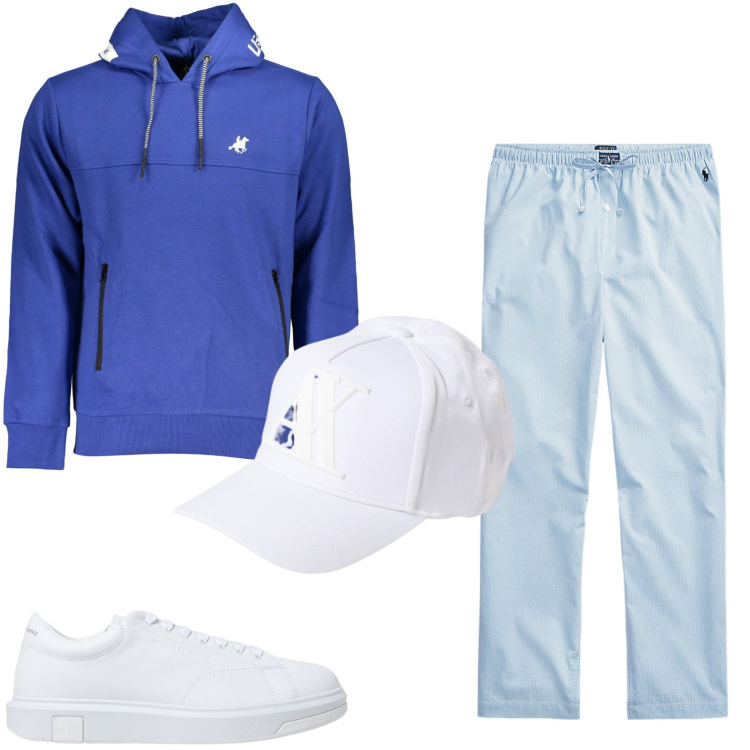 Outfit uomo - Felpa blu royal. Stile Casual per Tutti i giorni. Abbinamento con pantaloni, felpe con cappuccio, sneakers, cappelli.