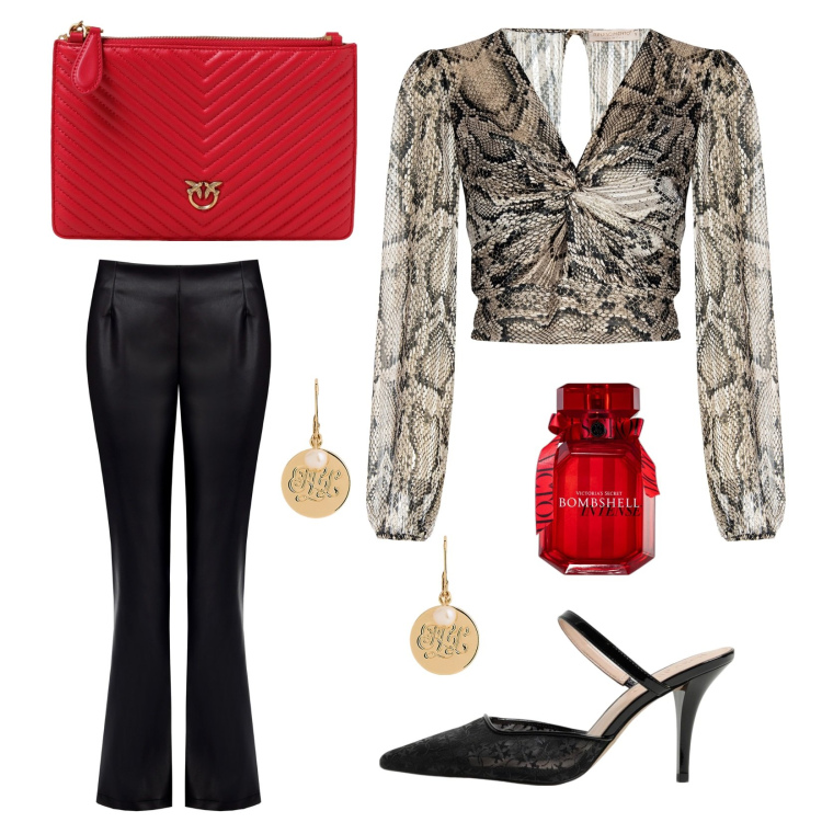 Outfit donna - Birthday party!!!. Stile Trendy per Serata fuori. Abbinamento con bluse, pantaloni, profumi, orecchini, clutch, scarpe col tacco.