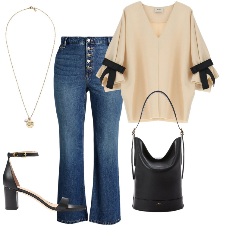 Outfit donna - La felpa con i fiocchi. Stile Bon Ton per Serata fuori. Abbinamento con sandali in pelle, jeans, borse a secchiello, collane, felpe.
