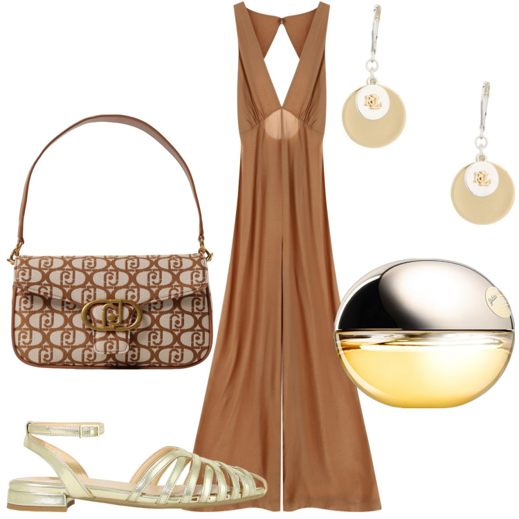 Outfit donna - Total look #1937356. Stile Etnico per Serata fuori. Abbinamento con profumi, tute, sandali in pelle, orecchini, borse a spalla.