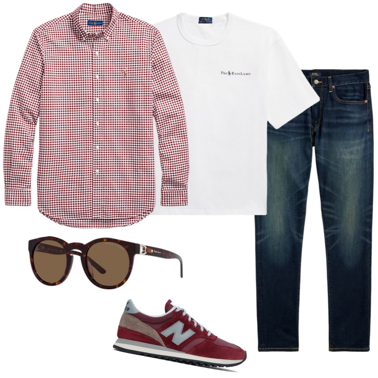 Outfit uomo - Casual. Stile Casual per Tutti i giorni. Abbinamento con sneakers, jeans, occhiali da sole, t-shirt, camicie.