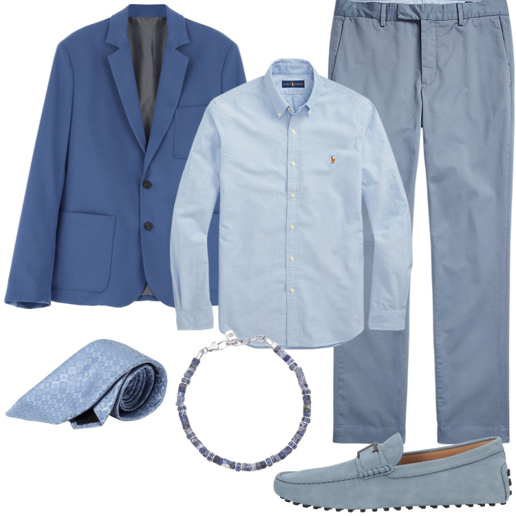 Outfit uomo - Cerimonia estiva. Stile Business/Elegante per Cerimonia. Abbinamento con scarpe stringate, braccialetti, giacche, camicie, pantaloni chino, cravatte.