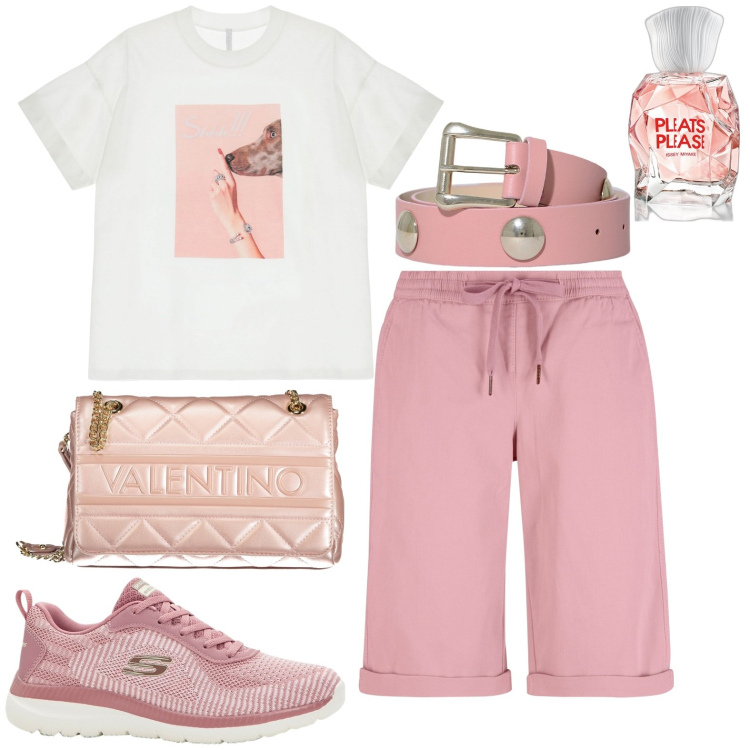 Outfit donna - Total look #1937473. Stile Casual per Tutti i giorni. Abbinamento con bermuda, sneakers, profumi, cinture, t-shirt, borse a spalla.