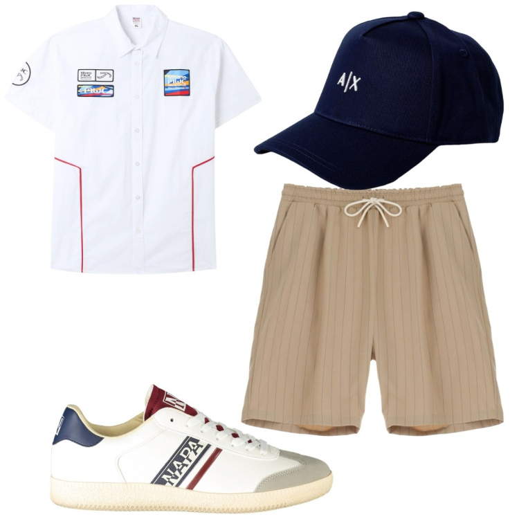 Outfit uomo - Total look #1937521. Stile Trendy per Tutti i giorni. Abbinamento con camicie a manica corta, bermuda, cappelli, sneakers.
