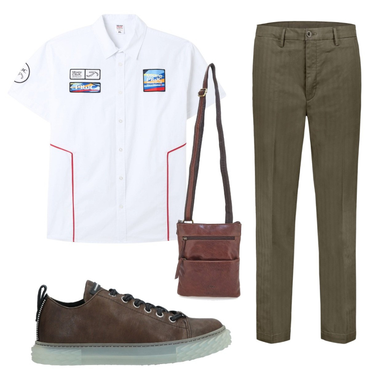Outfit uomo - Total look #1937522. Stile Trendy per Tutti i giorni. Abbinamento con sneakers, camicie a manica corta, portafogli, pantaloni.