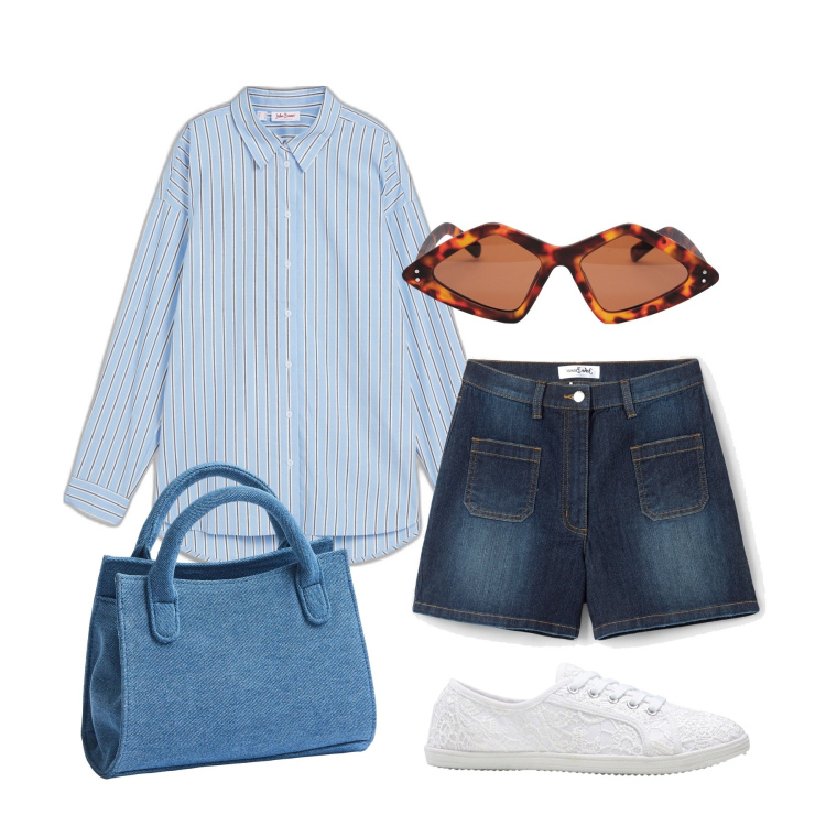 Outfit donna - Ghost outfitter - agosto. Stile Casual per Tutti i giorni. Abbinamento con sneakers, camicie, shorts, borse a tracolla, occhiali da sole.
