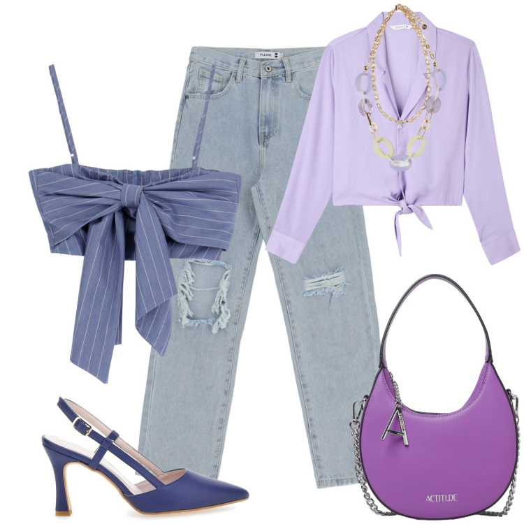 Outfit donna - #Total look# Maga magò. Stile Casual chic per Ufficio. Abbinamento con camicie, jeans slim fit, top, décolleté, borse a spalla, ciondoli.