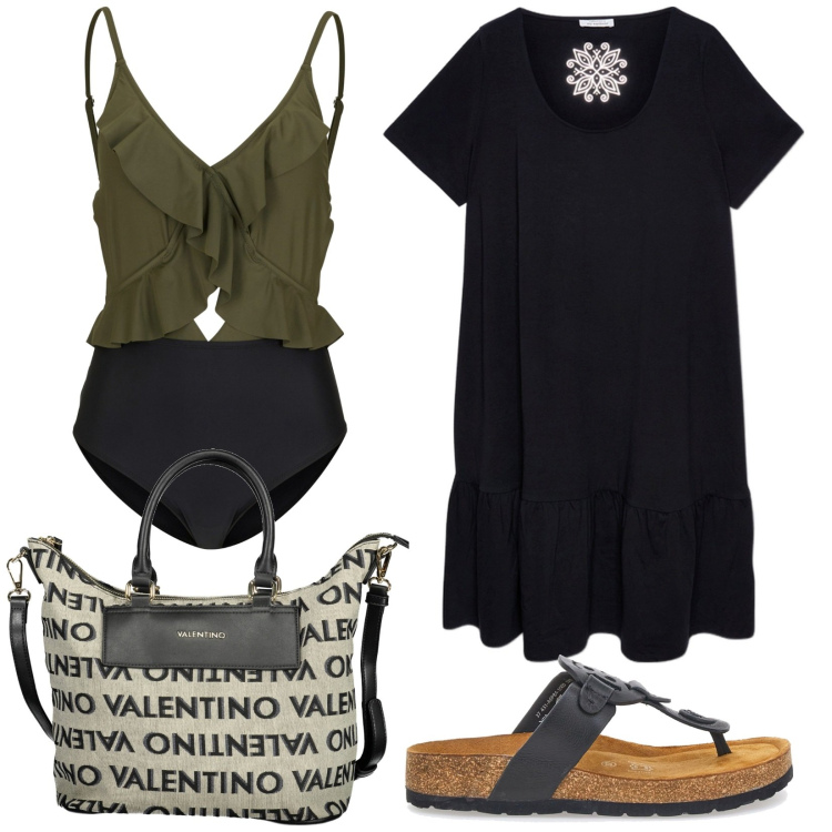 Outfit donna - Total look #1937707. Stile Etnico per Mare. Abbinamento con costumi interi, vestiti, infradito, borse a spalla.