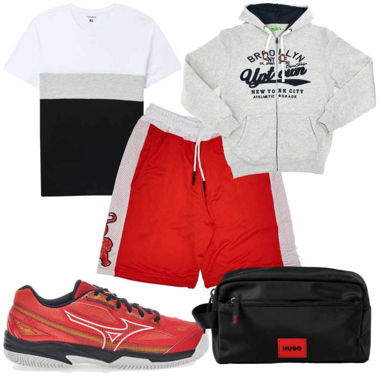 Outfit uomo - Total look #1937736. Stile Trendy per Sport. Abbinamento con t-shirt, borse sportive, felpe con cappuccio, pantaloni, sneakers.