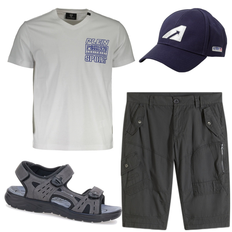 Outfit uomo - Devis. Stile Casual per Tutti i giorni. Abbinamento con bermuda, sandali, t-shirt, cappelli.