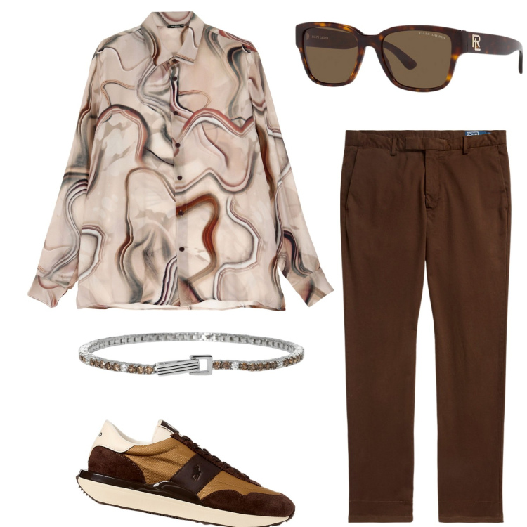 Outfit uomo - Mon Amour. Stile Business/Elegante per Serata speciale. Abbinamento con braccialetti, camicie, occhiali da sole, pantaloni, sneakers.