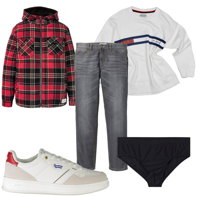 Outfit uomo - Total look #1937866. Stile Trendy per Tutti i giorni. Abbinamento con jeans dritti, cappotti, costumi, sneakers, felpe.