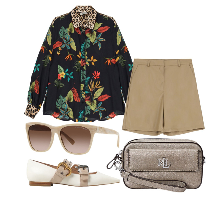 Outfit donna - Ghost outfitter - agosto. Stile Casual chic per Tutti i giorni. Abbinamento con shorts, camicie, occhiali da sole, pochette, ballerine.