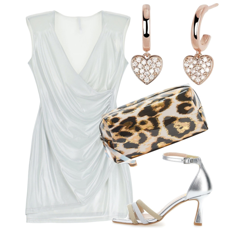 Outfit donna - Serata audace. Stile Glamour per Serata fuori. Abbinamento con valigie, orecchini, vestiti corti, sandali col tacco.