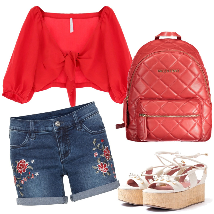 Outfit donna - Total look #1938122. Stile Casual Abbinamento con shorts, sandali col tacco, top, zaini.