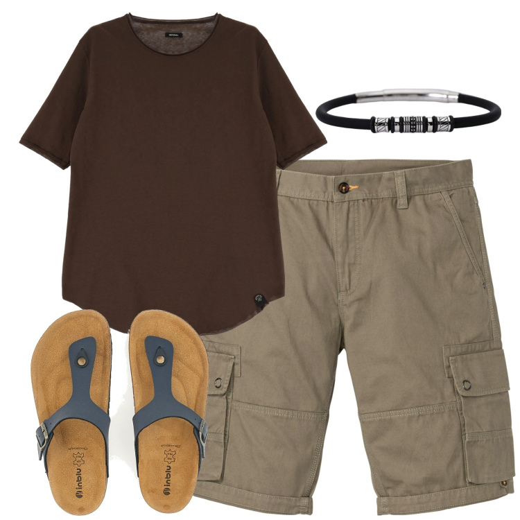Outfit uomo - Total look #1938160. Stile Casual per Tutti i giorni. Abbinamento con bermuda, braccialetti, t-shirt, sandali.