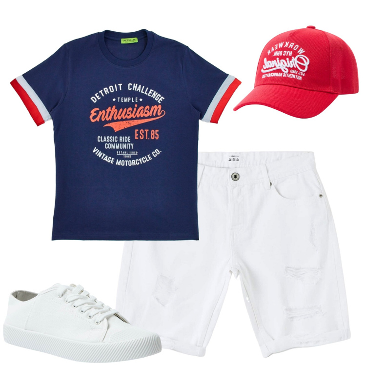 Outfit uomo - Total look #1938161. Stile Casual per Tutti i giorni. Abbinamento con bermuda, cappelli, sneakers, t-shirt.