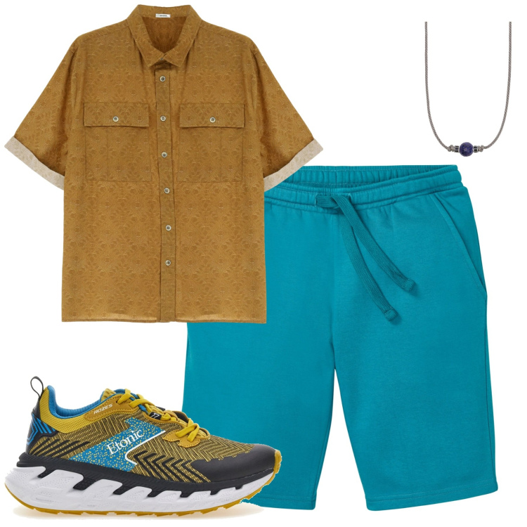 Outfit uomo - Total look #1938165. Stile Urban per Tutti i giorni. Abbinamento con bermuda, collane, camicie a manica corta, sneakers.