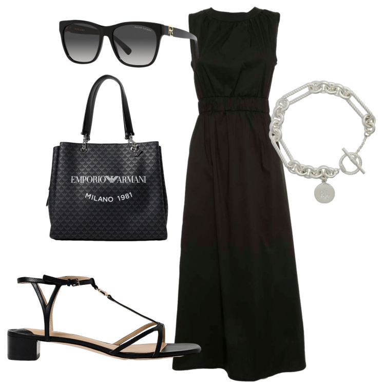 Outfit donna - In ufficio. Stile Bon Ton per Ufficio. Abbinamento con occhiali da sole, braccialetti, borse tote, vestiti lunghi, sandali col tacco.
