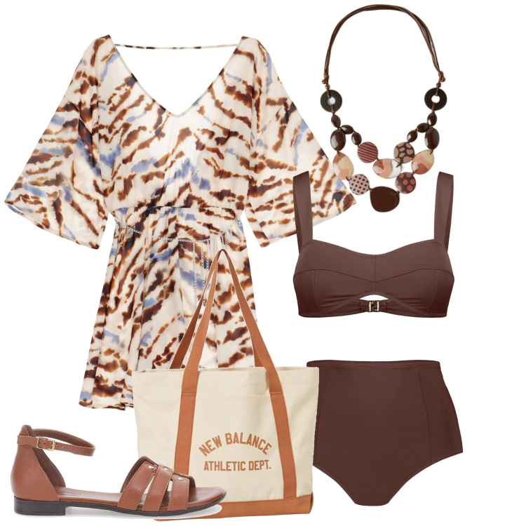 Outfit donna - Mare. Stile Chic per Mare. Abbinamento con borse tote, vestiti corti, bikini, sandali, collane.