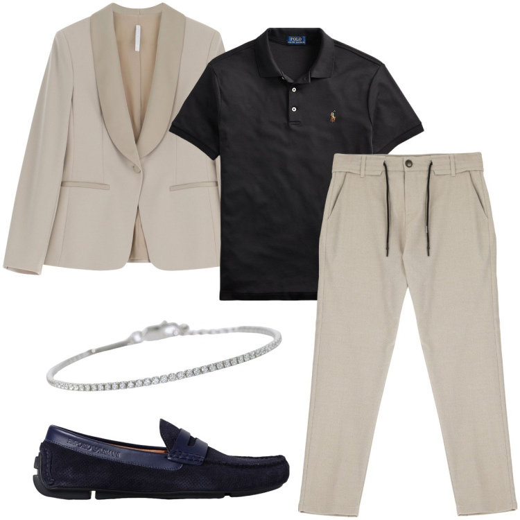 Outfit uomo - Cerimonia ad agosto. Stile Business/Elegante per Cerimonia. Abbinamento con braccialetti, pantaloni, giacche, polo, scarpe stringate.