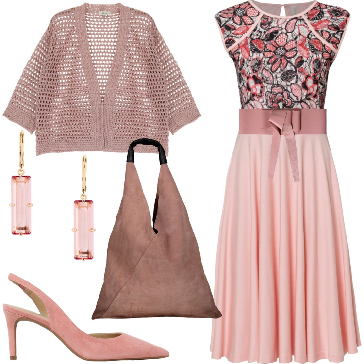 Outfit donna - Total look #1938363. Stile Chic per Serata fuori. Abbinamento con vestiti midi/longuette, cinture, orecchini, cardigans, scarpe col tacco, borse a spalla.