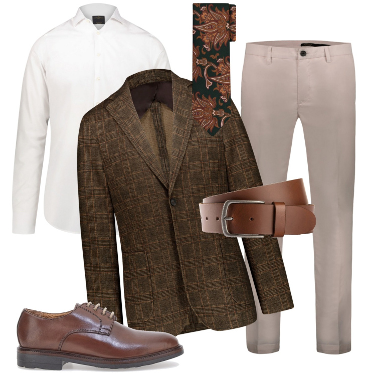 Outfit uomo - Total look #1938397. Stile Business/Elegante per Ufficio. Abbinamento con cinture, giacche, pantaloni, camicie, scarpe stringate, cravatte.