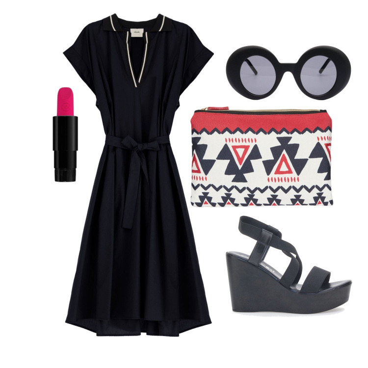 Outfit donna - Ghost outfitter - agosto. Stile Chic per Tutti i giorni. Abbinamento con rossetti, vestiti midi/longuette, sandali, pochette, occhiali da sole.