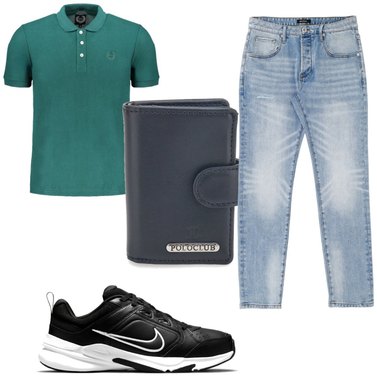 Outfit uomo - Total look #1938464. Stile Casual per Tutti i giorni. Abbinamento con jeans dritti, portafogli, sneakers, polo.
